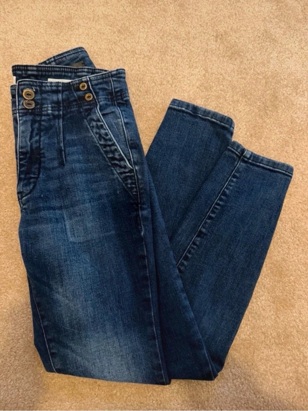 Pilcro Dark Blue High-Rise Jeans with Button Detail